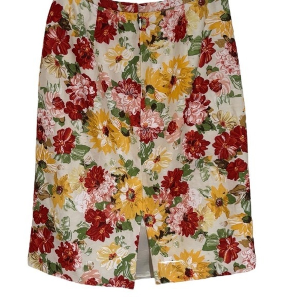 Vtg Kay Unger Skirt Suit Women 8 Floral Sunflower Linen‎ Blend Blazer Midi Set - Picture 8 of 11